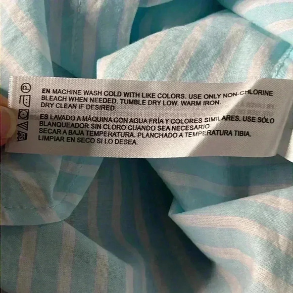 Denim & Flower Ricky Singh Light Blue White Striped Button Front Top Size S - Picture 8 of 8